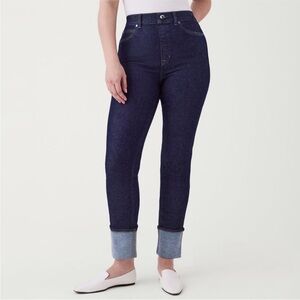 NWT Spanx Cuffed Straight Leg Jeans Raw Indigo Denim High Rise Size 3X Petite